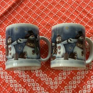 Snowman Themed Ceramic Mugs - Set of 2